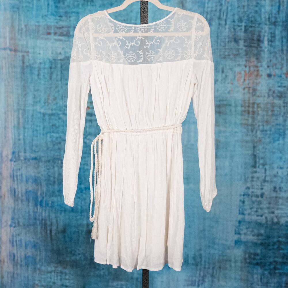 Abercrombie Fitch Boho Beachy Mini Dress Sheer Lace Neckline SMALL Cream Gauzy - Picture 3 of 5